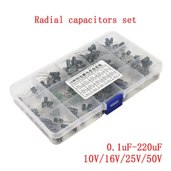 200pcs/lot Radial condensatoare set 15Values 0.1 uF-220uF Condensator Electrolitic Sortiment Kit 10V/16V/25V/50V condensator pachet