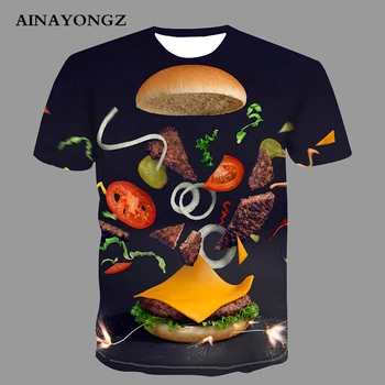 2022 Noutate T-shirt Man Bluza de Vara Burger Alimente de Imprimare de Îmbrăcăminte pentru Bărbați Tesatura ochiurilor de Plasă Respirabil Mâneci Scurte Tricou Supradimensionat