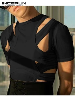 Barbati Tricou de Culoare Solidă O-gât 2022 Maneci Scurte Tubulare Bărbați Îmbrăcăminte Streetwear-Sexy Fitness Casual Camisetas S-5XL INCERUN