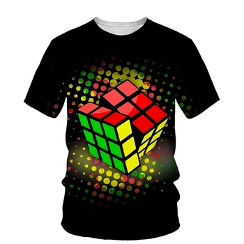 Cubul Rubik Model de Imprimare 3D Barbati Tricou Trend Vara O Gatului Maneci Scurte Moda Vrac Tee Hip Hop Stil Casual Barbati Top