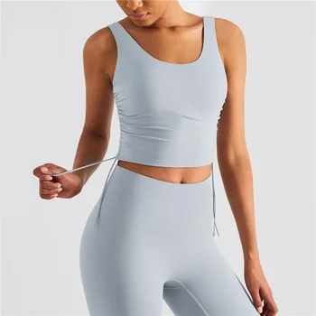 Culoare solidă Strâns de Fitness Sutien Sport Femei Top Sport Yoga Vesta cu Cordon Fals Două piese U Cu Pad Piept de Formare Cuprinzător