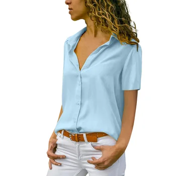 Galben Femei Topuri de Toamna cu Maneci Scurte Rever Șifon Bluza de sex Feminin locul de Muncă Poarte Tricouri Plus Dimensiune 5XL Femei Bluze Albe 8 Culori