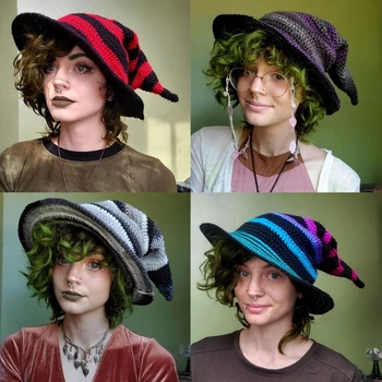 Halloween Vrăjitoare Pălărie de Vrăjitor Petrecere Costum Tricotate Pălării Diavolul Pălărie Cosplay Prop Decor Cald Iarna în aer liber y2k Palaria pentru Femei Barbati