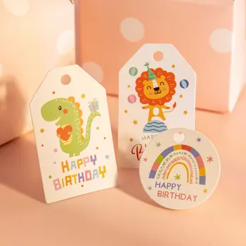 Happy Birthday Tag Desene animate Dinosaur Leu de Hârtie Categorie Saci Goodie Decor Lables Copil Consumabile Partid Ziua de nastere DIY Mesaj de Card 100buc