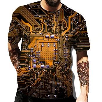 Harajuku bărbați și femei circuit 3D imprimate T-shirt, de vară bărbați rotund gât casual cip electronic T-shirt 2022