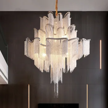 Iluminat interior Design Italian Argint Arta Candelabru Inginerie Lux Lanț Tassel Lampa Aluminiu cu LED Frumos Pandantiv Lumina