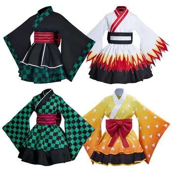 Japonia Anime Demon Slayer Kimono Costume Cosplay Agatsuma Zenitsu Bărbați Femei De Moda Lolita Cos