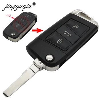 jingyuqin 3 Butoane Pliere Flip Key Remote Shell pentru Volkswagen VW Golf 7, Jetta, Passat, Beetle, Polo, Bora Netăiat Lama