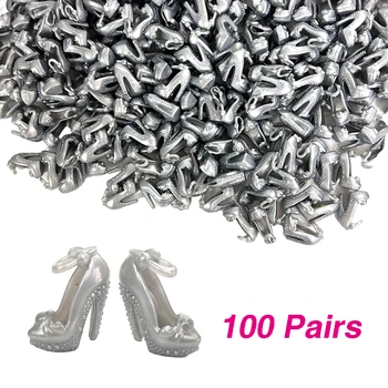 NK Oficial 100 De Perechi de Pantofi de Argint 1/6 Papusa cu Toc Sandale lucrate Manual Papusa de Plastic, Pantofi Pentru Barbie Blythe Papusa Accesorii