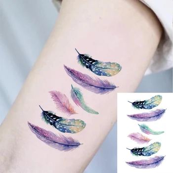 Proaspete mici Autocolante Tatuaj Modern și Simplu Lumină Stil Lux Lavanda Pene Tatuaj Autocolant rezistent la apă Corpul de Artă Tatuaj Fals