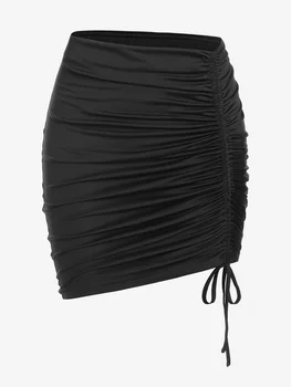 ROSEGAL Negru Ruched Cinched Solid Bodycon Fusta de Vara Femei Talie Elastic Direct de Moda Casual, Muncă Subțire Fusta Mini