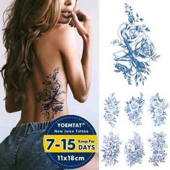 Semi-Permanent Impermeabil Tatuaj Temporar Autocolant Ponei Floare Trandafir Genipin Pe Bază De Plante De Floarea-Soarelui Suc De Durată Cerneală Fals Brațul Tatoo