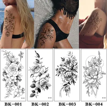 Sexy Flori Tatuaje Temporare Autocolant Pentru Femei Body Art, Pictura Brațul Picioare Tatuaje, Autocolante False Trandafirul Negru Rezistent La Apa Tatuaje