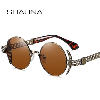SHAUNA Rotund Retro Punk ochelari de Soare Femei de Moda Oglindă Clară Nuante UV400 Bărbați Unic Gol Metal Ochelari de Soare