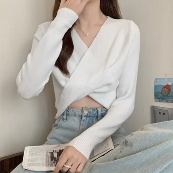 Toamna Elegante, Tricotate Pulover Femei, Cu Maneci Lungi Sexy Negru Pulover Pulover Feminin Solid Coreeană De Moda Chic Slim Topuri 2021 Noi