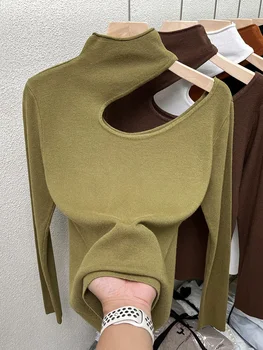 Toamna și Iarna Moda Sexy Gol de Pe Umăr Design de Top Sens Pulover Tricotate Bottom Shirt pentru Femei (M-3XL)