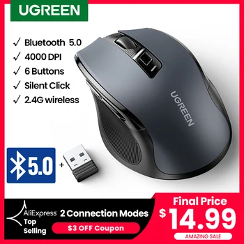 UGREEN Mouse-ul fără Fir Bluetooth 5.0 2.4 G Dual Mode Soareci Ergonomic 4000 DPI 6 Buton de Mute Pentru MacBook iPad Tablet PC Laptop Mouse-ul