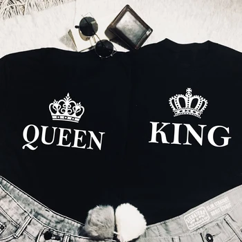Unisex Cadou de Ziua Îndrăgostiților Teuri Topuri Regele Și Regina Îndrăgostiților tricou Amuzant Regele Regina Cupluri de Potrivire Negru Tricou