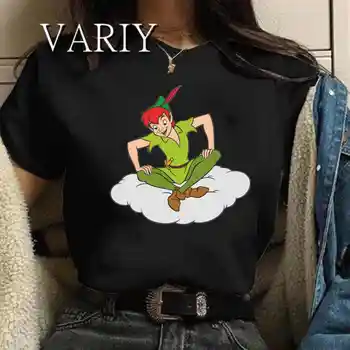 Vara Peter Pan Desene animate Imprimate T-shirt Femei Disney Cool Tee Topuri de sex Feminin Streetwear Rece Supradimensionat Tricou Kawaii Shoer Maneca