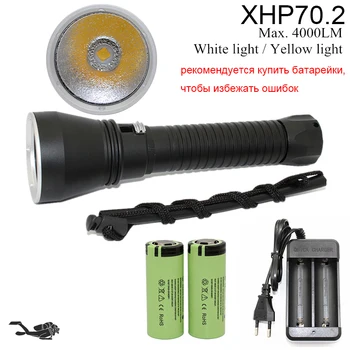 XHP70 LED Galben/Alb de Lumină de 4000 de Lumeni Scufundări Lanterna 26650 Lanternă Subacvatică 100M xhp70.2 spearfishing led-uri lampa de scufundări