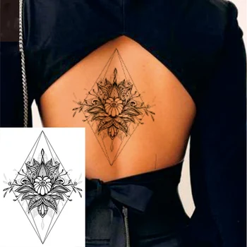 1 BUCATA Negru Geometrice de Flori Spate sau Piept Mare de Flori Impermeabil Tatuaj Temporar Body Art Talie Sexy Tatuaj Fals