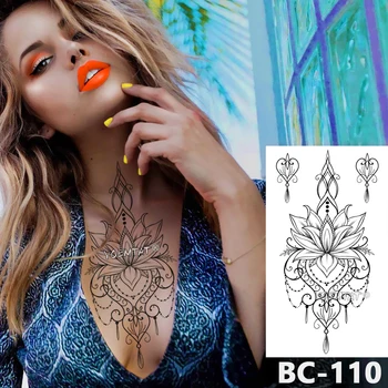 1 Foaie de Piept Body art Tatuaj Temporar rezistent la apa tatuaj Bijuterii Dantela Decal Talie Arta, Autocolant Tatuaj pentru Femei