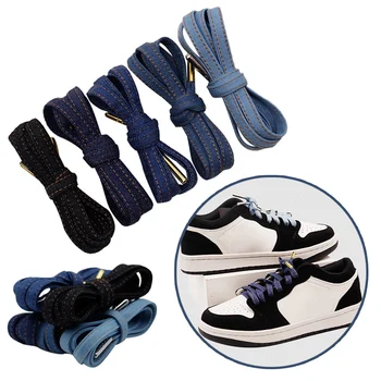 1 Pereche Premium Plat Denim Șireturi Cu Sfaturi Din Metal Rece Dantele Lovituri Albastru Negru Șireturi Pentru Pantofi Sport