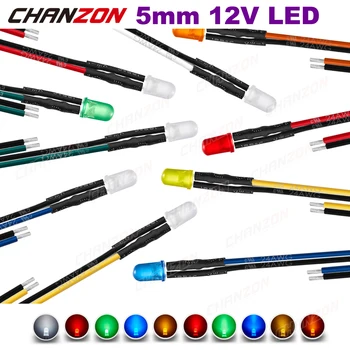 12V 5mm Precablat Dioda LED Kit Emițătoare de Lumină Margele Alb Cald Roșu Verde Albastru Galben Portocaliu UV Roz Pre Cablu Bec Lampa Set