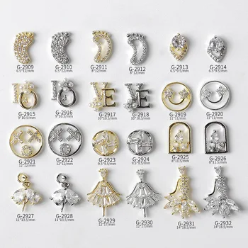 2 buc de Lux de Design Nail Art Zircon Bijuterii Pietre de Cristal de Unghii 3D Farmece de Aur, Argint DIY Manichiura Pandantiv Pietre de Lux