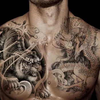 2 BUC Impermeabil Tatuaj Temporar Autocolant Tiger Dragon Animale Jumătate de Braț Fals Tatoo Sleeve pentru Barbati Femei Tatuaje, Autocolante 22X15CM