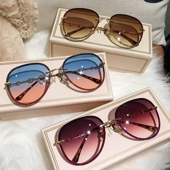 2020 Nou Diamant ochelari de Soare pentru Femei Brand Design Imitație de Pietre Gradient de Lentile UV400 Pilot Ochelari de Soare Femei Nuante S316