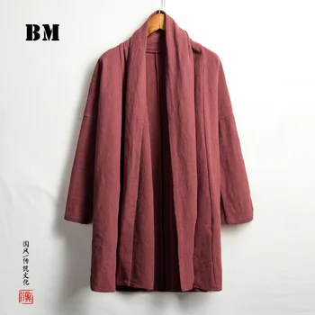 2021 Stil Chinezesc Primăvară Mid-Lungime Geaca Casual Drum Halat Lenjerie De Culoare Solidă Hanfu Harajuku Cardigan Bărbați Îmbrăcăminte