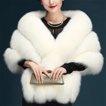 2022 Noi de Iarna Femei Faux Alb Șal de blană de vulpe Blană Îmbrăcăminte exterioară Elegant Fashion Party Mantie Scurtă Faux blana haina Blana Șal
