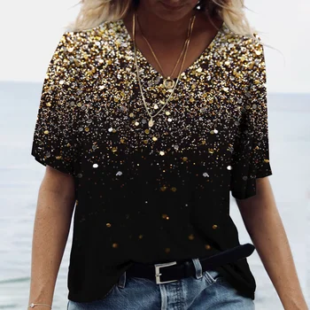 2022 Nou de Lux pentru Femei T-shirt Hainele Fetei V Gât Topuri de Bumbac Supradimensionate Casual Maneca Scurta Petrecere de Moda Bluza 5xl