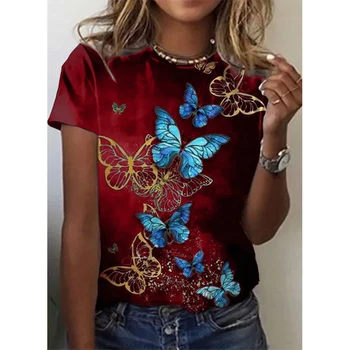 2022 Noutăți Femei Florale Fluture Haine de Vara Roz pentru Femei Graphic T-shirt Fete Elegante, Feminine Tricouri Femei Pulover