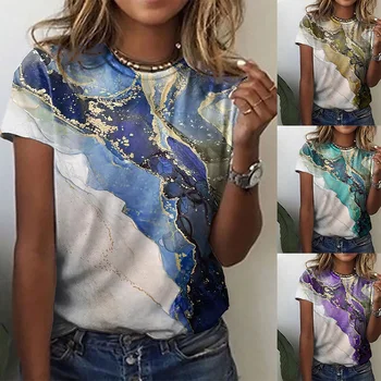 2022 Vara pentru Femei T Shirt Abstracte Geometrice, Dungi Grafic Abstract Print Rotund Gât Topuri Plus Dimensiune Liber Camasa Casual