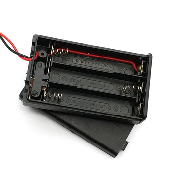 3 x AAA Baterie de Stocare Capac Cutie de Plastic Caz, Titularul cu Comutator ON/OFF & firelor pentru 3 buc Baterii AAA Negru Whol