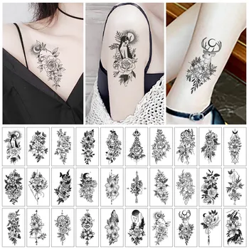 30buc/Set Femeile Tatuaj Temporar Autocolant Negru a Crescut Fals Tatuaj Corpul Mâinile de Braț Picior Flori Tattos Tatouage Temporaire Femme