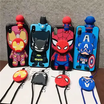 3D Marvel Spider iron man, Batman Telefon Caz Pentru Iphone 11 12 13 Pro Max mini X Xs Xr 7 8 Plus SE 2020 Cu Șnur titularul Acoperi
