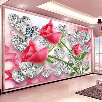 3D Tapet Romantic Stereo Diamant Trandafiri Foto Creativ pictura Murala de Perete Nunta Casa Bedroom Home Decor de Perete de Pânză Papel De Parede