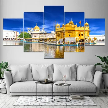 5 Bucati Peisaj Templul de Aur din Amritsar Panza Pictura Clădire Postere si Printuri de Perete Imagini Cuadros Decor Acasă Nici un Cadru