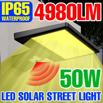 50W LED Lampă Solară în aer liber Strada de Lumină Senzor de Mișcare CONDUS de panouri Solare Lampă de Perete Pentru Gradina Exterior IP65 rezistent la apa Spoturi
