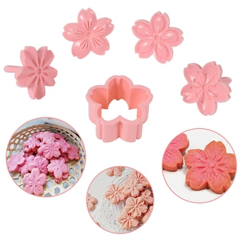 5Pcs/Set Sakura Cookie Matriță Timbru Tăietor de Biscuiti Floare de Cires Floare de BRICOLAJ Florale Mooncake Mucegai Fondant Instrument de Copt