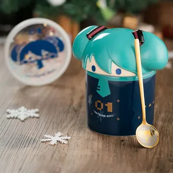 Anime Miku Vocaloid Cafea Cana De Ceai Băuturi Desert Mic Dejun Lapte Cana Cani Ceramice Cu Lingura Mat Set Drinkware Cadou Cosplay Prop