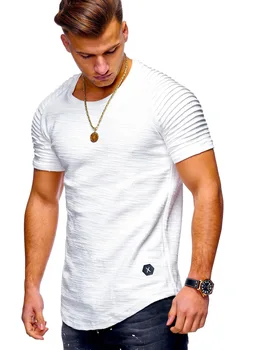 B1215-cu mânecă Scurtă t-shirt pentru bărbați 2019 vara noi de bumbac alb, rotund gât Subțire de imprimare tendință jumătate maneca