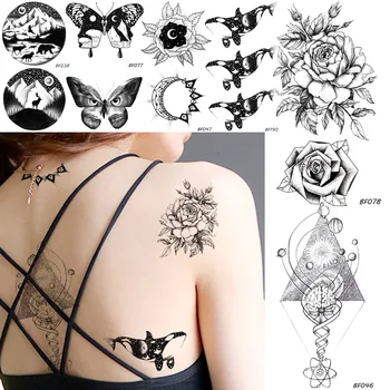 Baofuli Impermeabil Tatuaj Temporar Geometrie Autocolant Femei Flori False, Tatuaj Fluture Bărbați Body Art Brațul Sexy Black Rose Tatoo