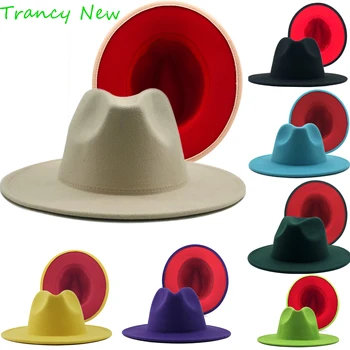 bej roșu fedora margine largă pălărie Panama pălărie de fetru pentru bărbați jazz pălărie biserica capacul de sus britanice femei pălării pălării pentru bărbați шляпа женская