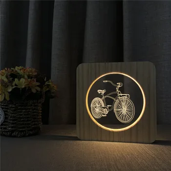 Bicicleta Forma 3D LED Arylic Lemn Noapte Lampă de Masă Lumină de Control Comutator Sculptură Lampa pentru Camera Copiilor Decora
