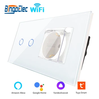 Bingoelec Smart Home Automation Comutator de Perete Standard UE 2 Banda 1 Modul Wifi Panou de Sticlă Atingeți Comutatorul Wireless de Control De Tuya APP