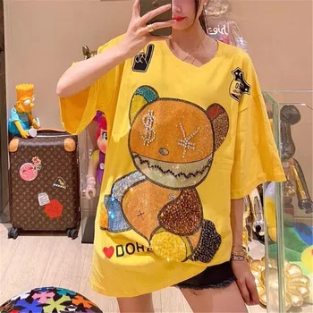 Cool Bear Paiete T-Shirt Fata Amuzant Japonia Epocă Adolescenti Topuri De Vară Drăguț Teuri De Cauzalitate Harajuku Supradimensionat Punk Kawaii Tricouri